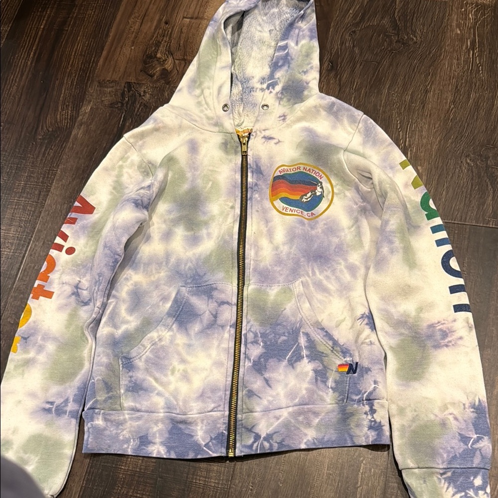 Aviator Nation Purple and Green Tie-Dye Jacket. Size 12